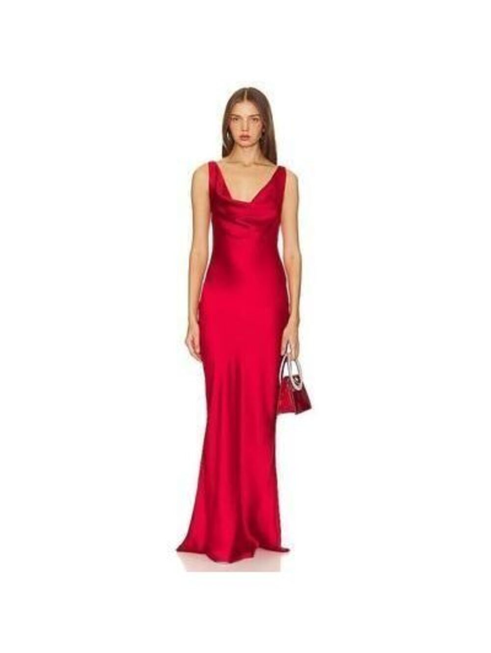 Norma Kamali Deep Drape Neck Gown in Red. Size S